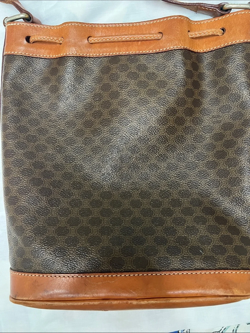 Celine Brown Leather-Trim Bucket Shoulder Bag - Picture 12 of 15